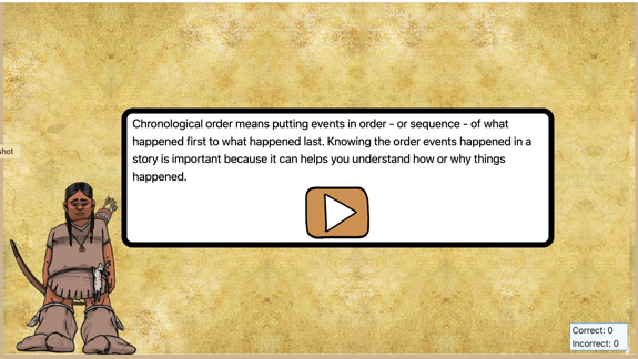 Instructions page - Chronological order means putting events in order - or sequence - of what happened first to what happened last.   Knowing the order events happened in a story is important because it can help you understand how or why things happened