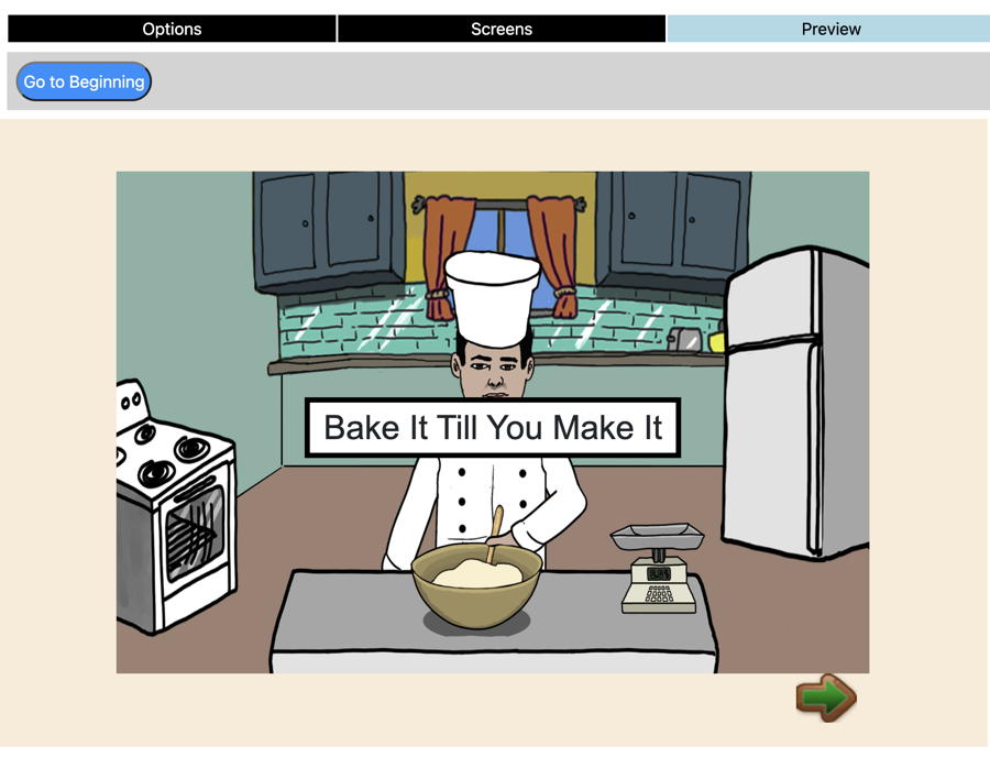 Bake it Till You Make It - title slide over scene of baker stirring dough