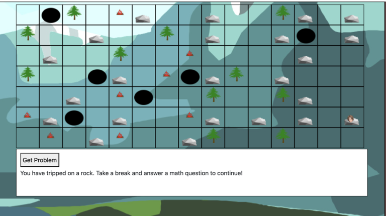 game board showing math problem at the bottom