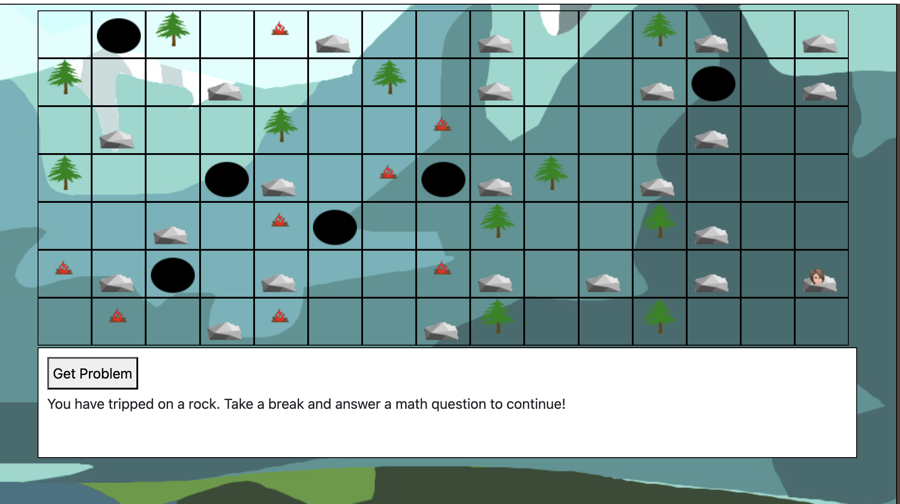 game board showing math problem at the bottom