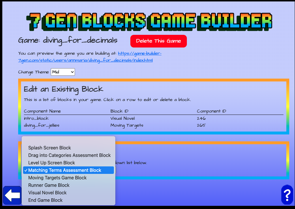 Matching terms selected from drop down menu