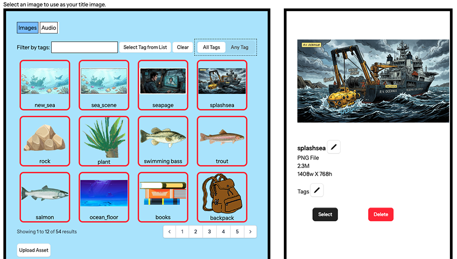 asset manager for selecting title image