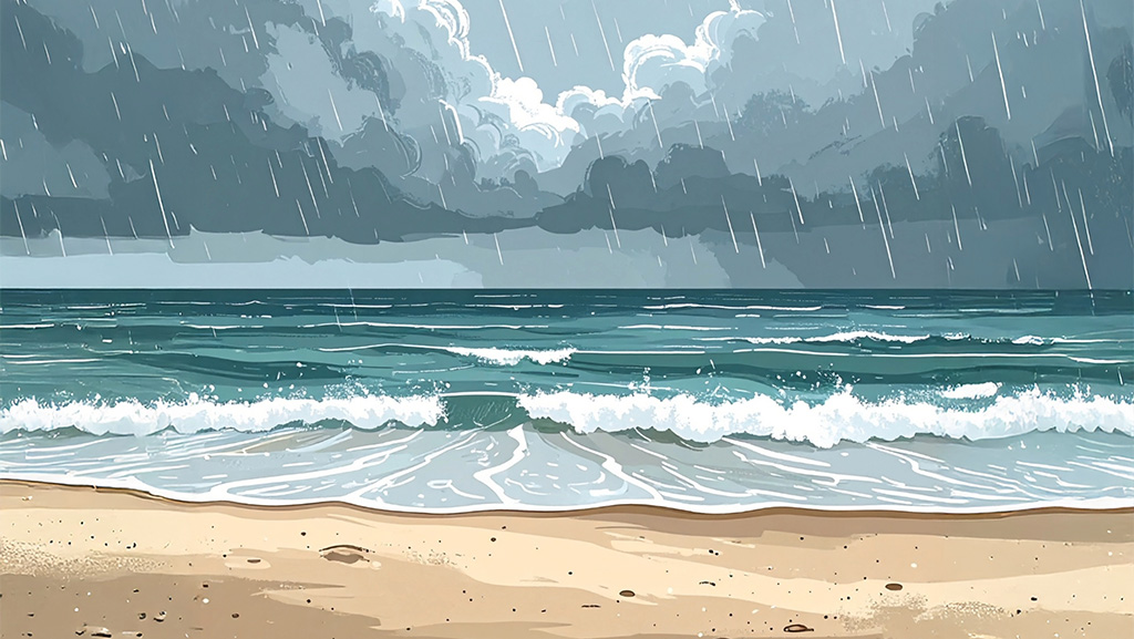 raining on the beach