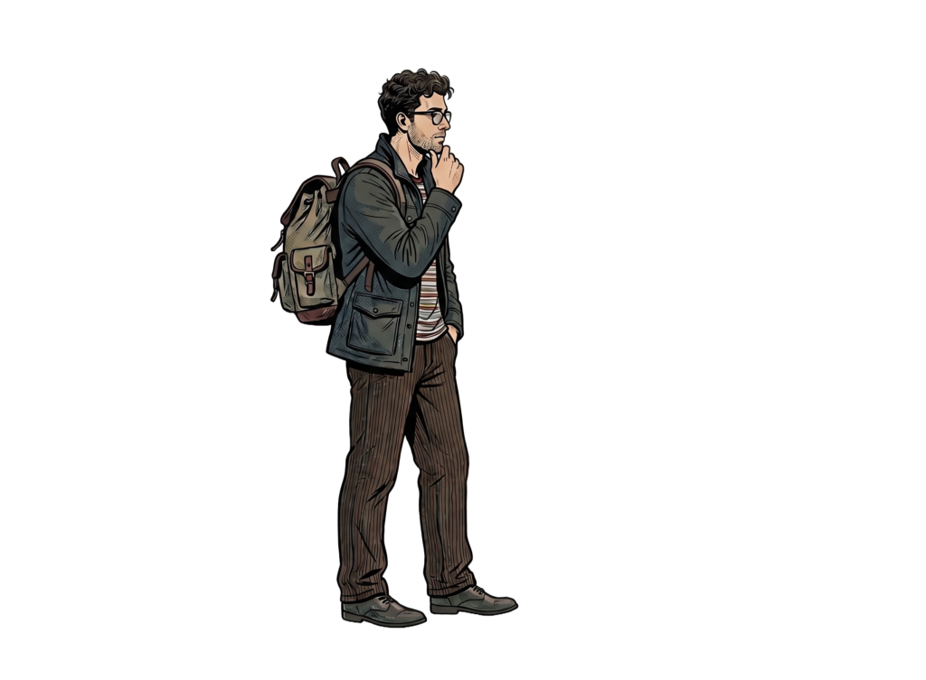 Young man with backpack and jacket