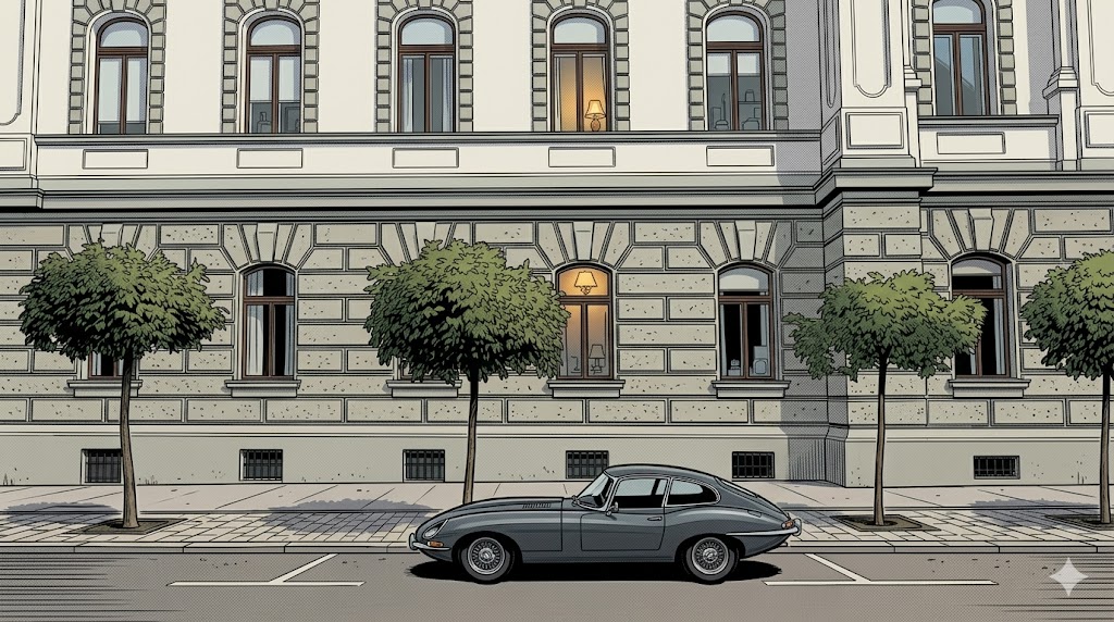 Building on city street with car in front.