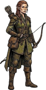 Woman with pointy ear with a bow and arrow