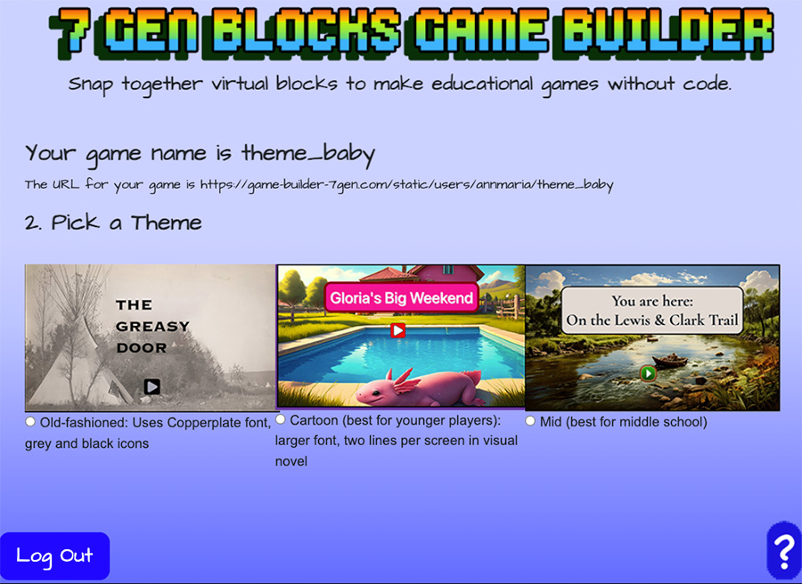 Pick a theme - old-fashioned, cartoon or mid (best for middle school)